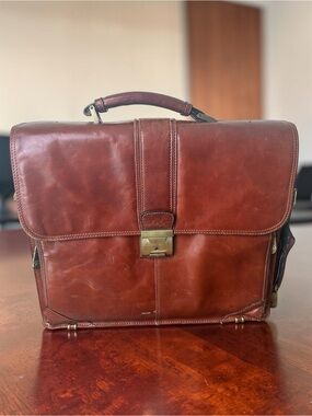 Mancini Genuine Leather Brown Briefcase Messenger Laptop Bag Vintage